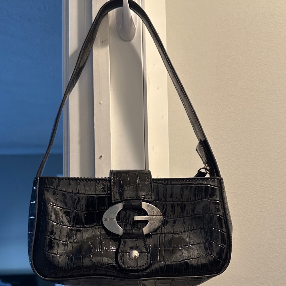 Guess Black Croc-Pattern Shoulder Bag